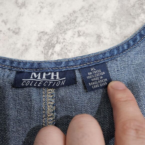 MPH Collection 90's Denim Jumper Dress Women XL Jean Floral Embroidery Beaded - Picture 4 of 12